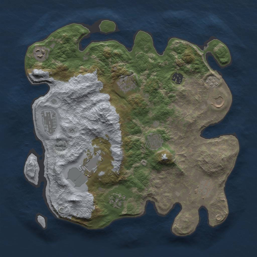 Rust Map: Barren, Size: 3500, Seed: 1024042719, 13 Monuments