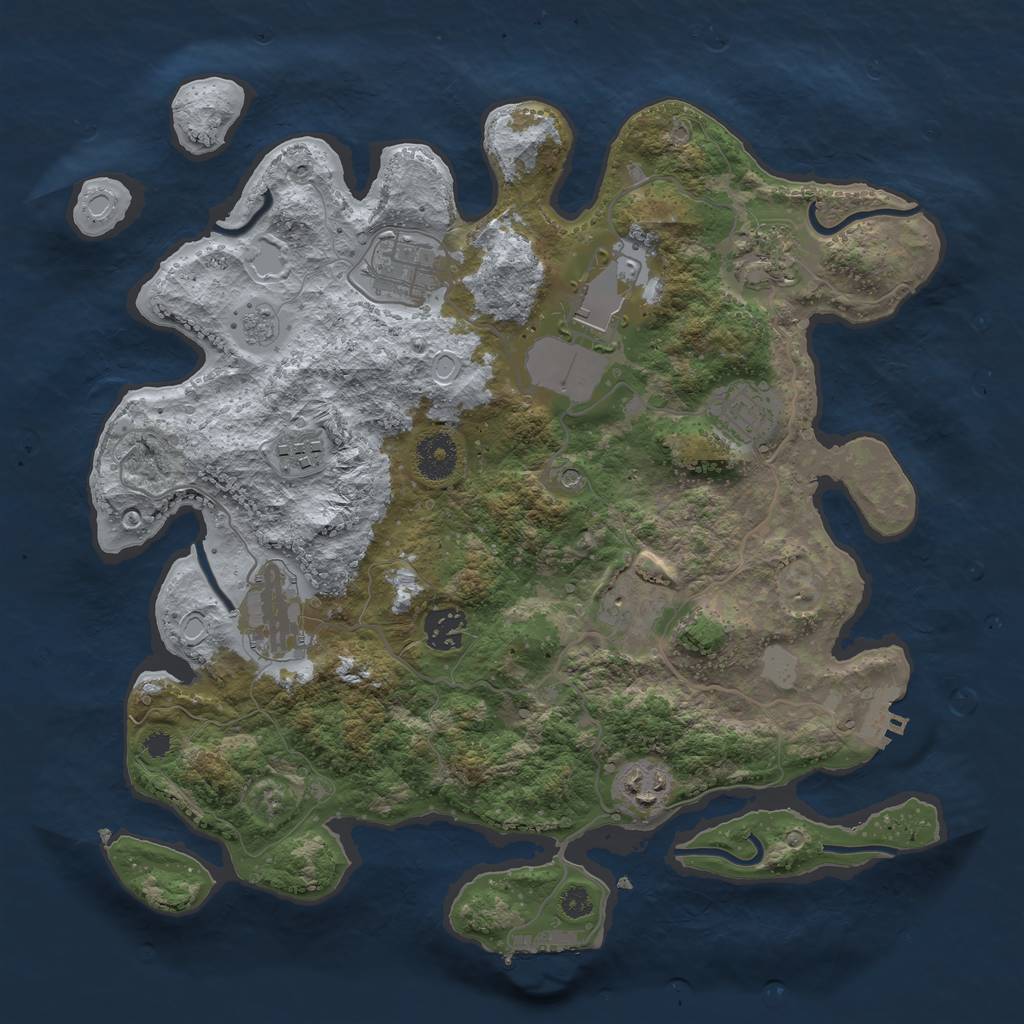 Rust Map: Procedural Map, Size: 3500, Seed: 897627, 16 Monuments