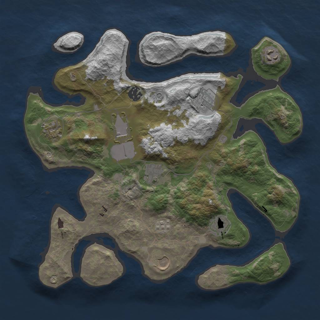 Rust Map: Barren, Size: 3500, Seed: 5473, 12 Monuments