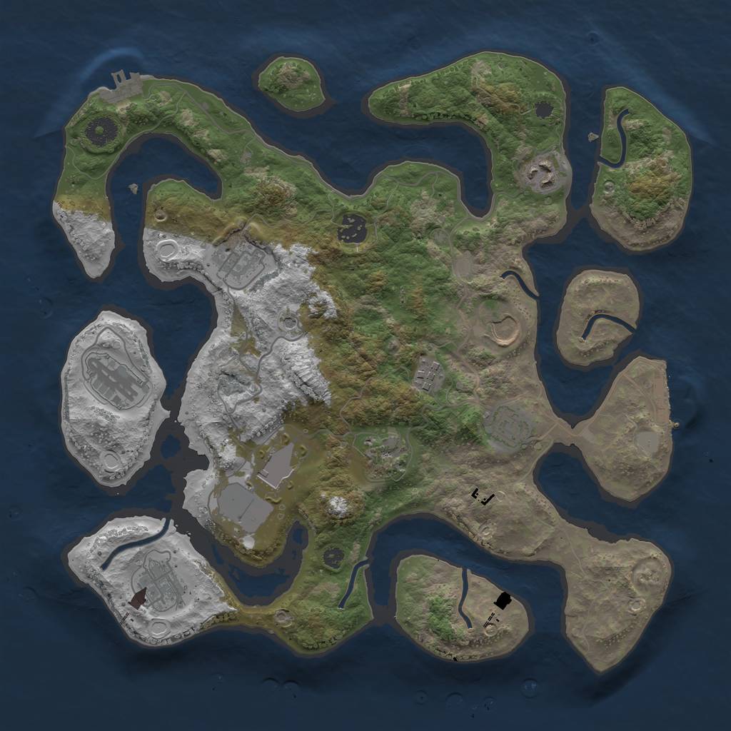 Rust Map: Procedural Map, Size: 3650, Seed: 1224626422, 18 Monuments