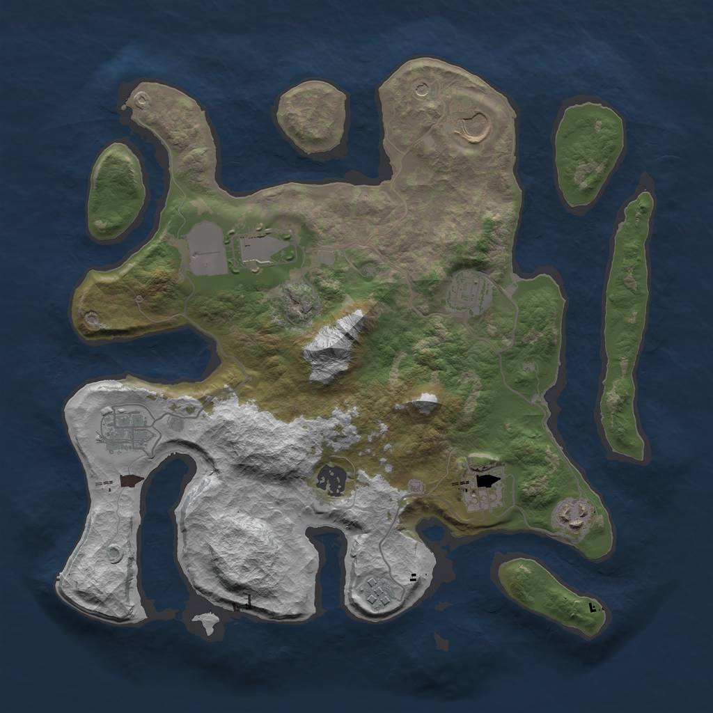 Rust Map: Barren, Size: 3500, Seed: 5349, 11 Monuments