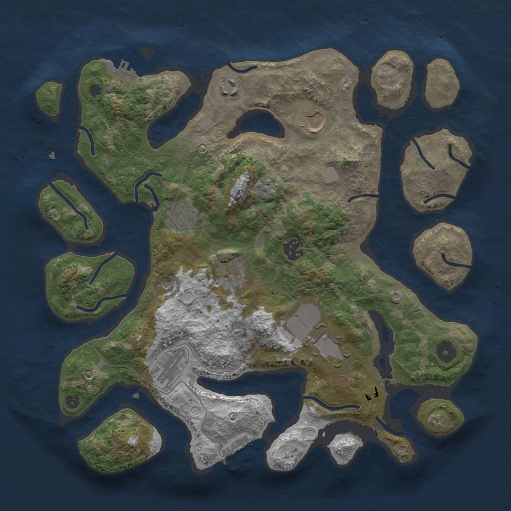Rust Map: Procedural Map, Size: 3750, Seed: 4444, 16 Monuments