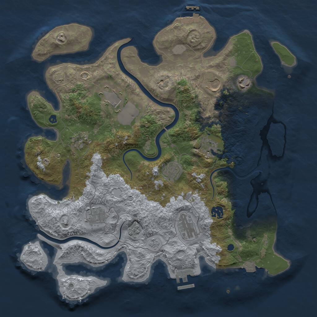 Rust Map: Procedural Map, Size: 3750, Seed: 66924451, 16 Monuments