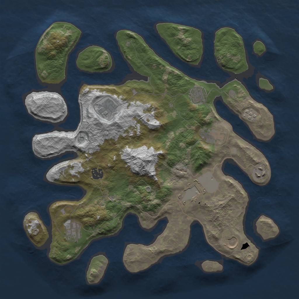 Rust Map: Barren, Size: 3750, Seed: 45804521, 12 Monuments
