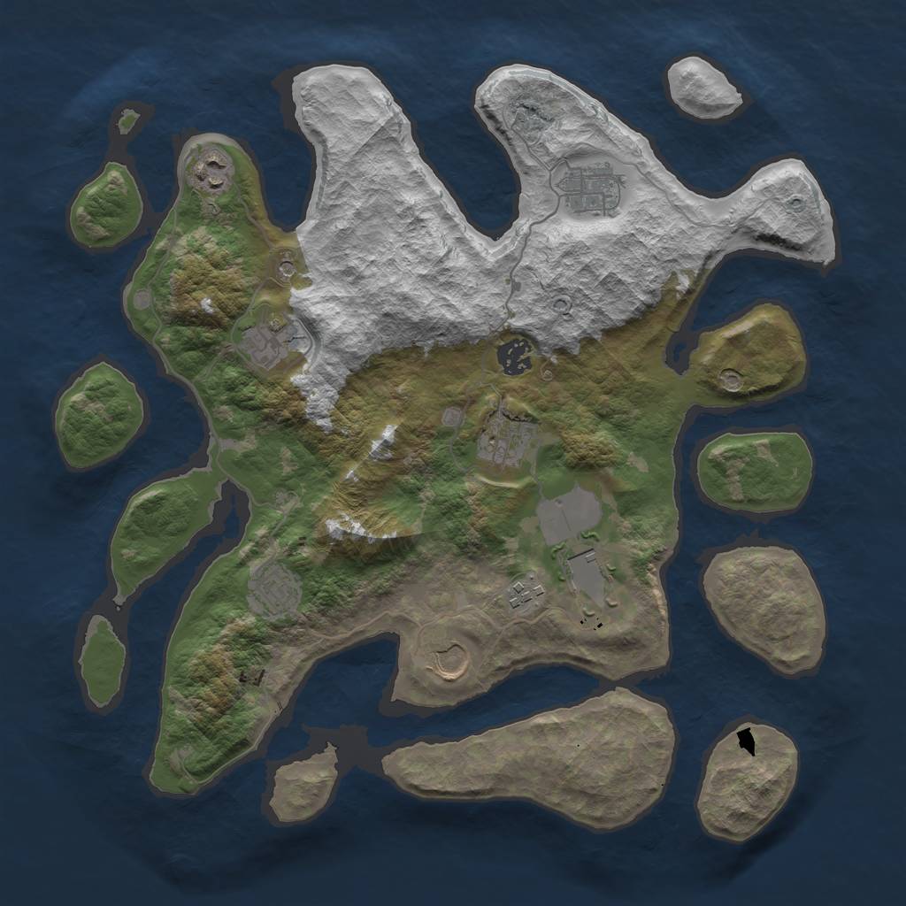 Rust Map: Barren, Size: 3750, Seed: 7809333, 12 Monuments