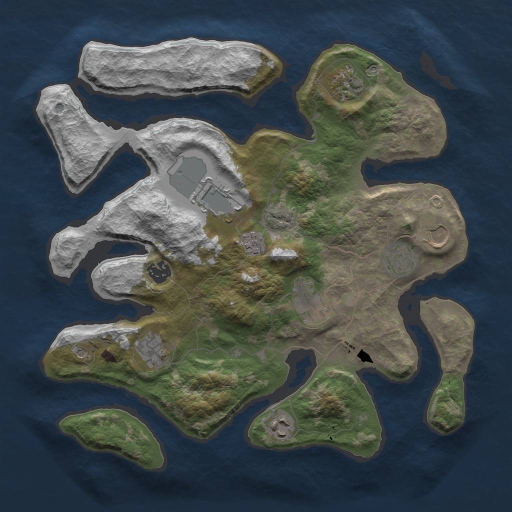 Rust Map: Barren, Size: 3500, Seed: 6203666, 12 Monuments