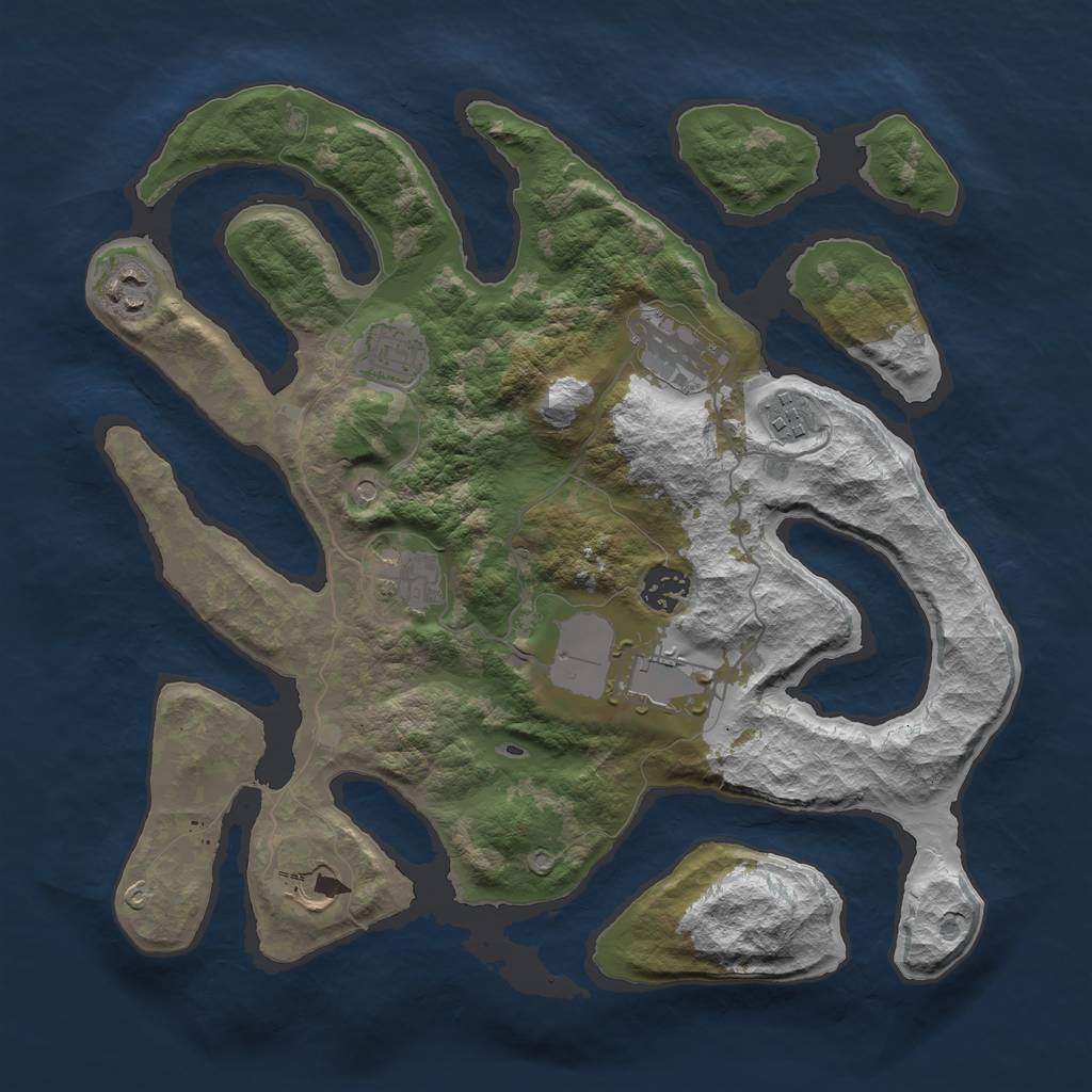 Rust Map: Barren, Size: 3500, Seed: 1475363091, 11 Monuments