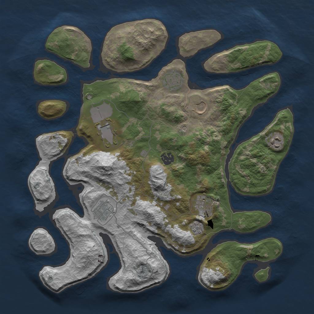 Rust Map: Barren, Size: 3800, Seed: 184, 11 Monuments