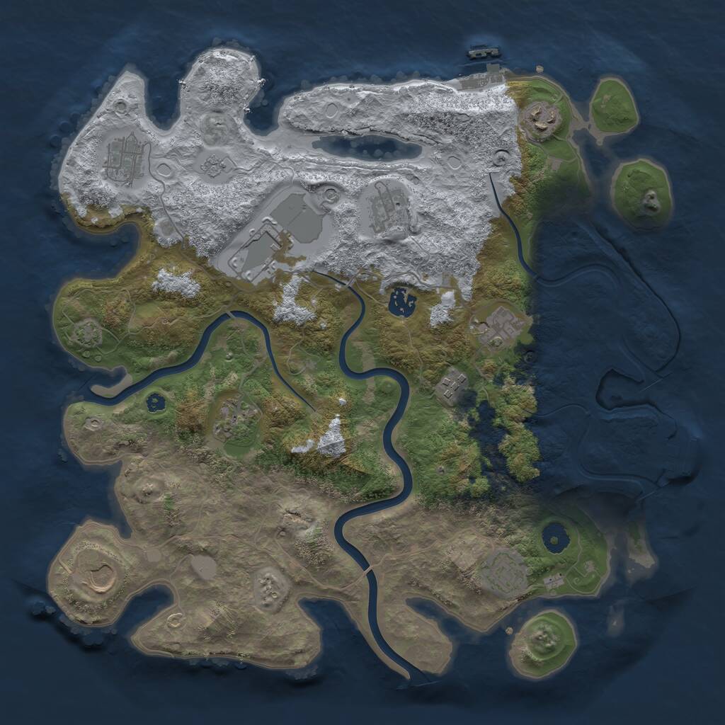 Rust Map: Procedural Map, Size: 3850, Seed: 1265268409, 16 Monuments