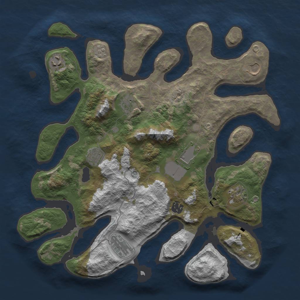 Rust Map: Barren, Size: 3800, Seed: 182, 12 Monuments