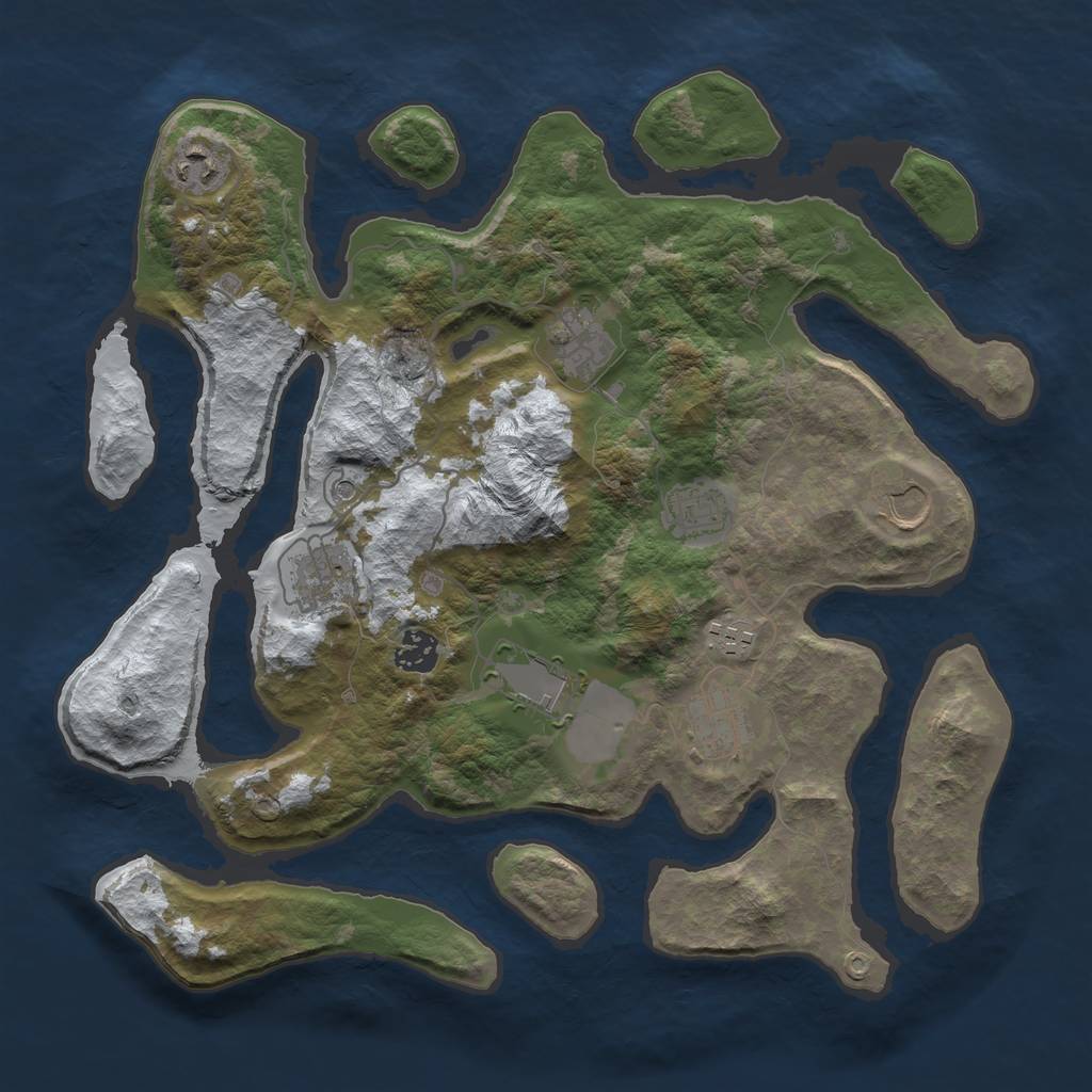 Rust Map: Barren, Size: 3700, Seed: 1950693311, 12 Monuments