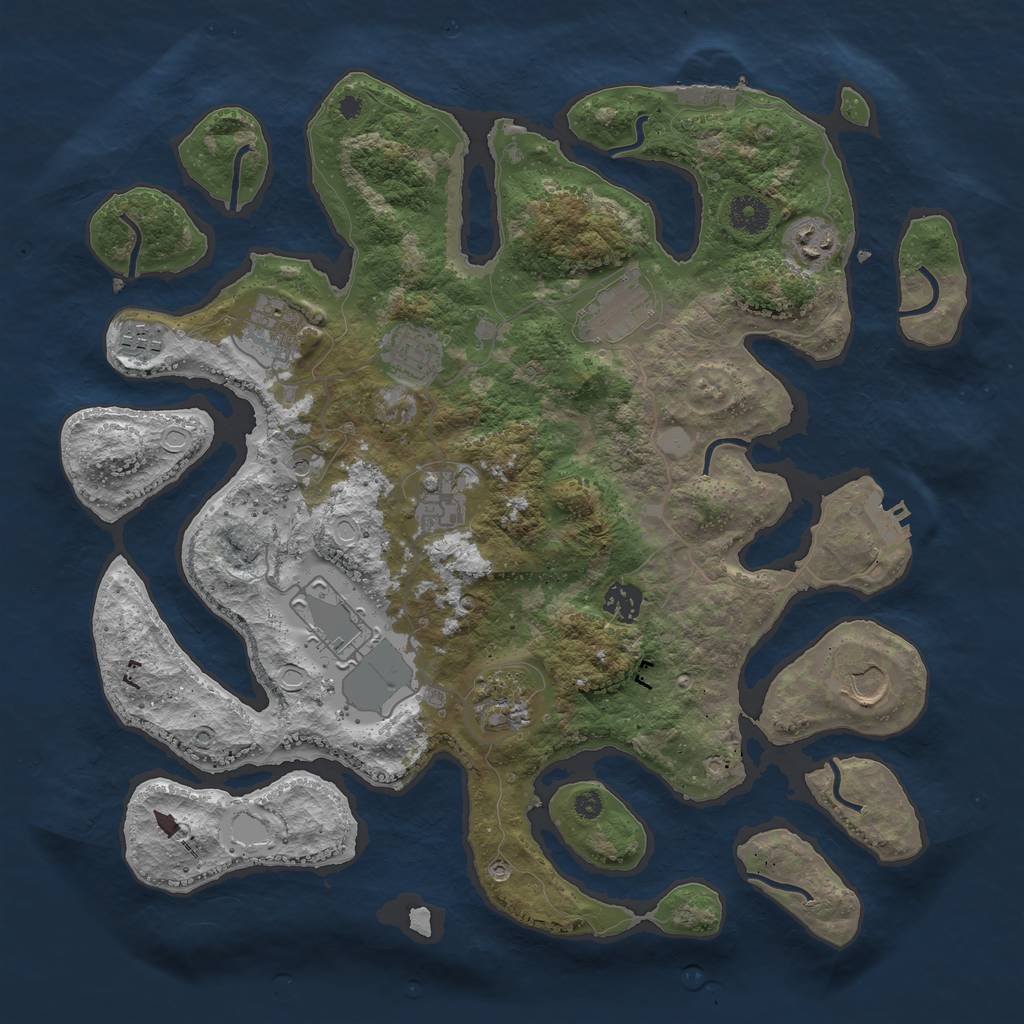 Rust Map: Procedural Map, Size: 3850, Seed: 1250195857, 18 Monuments