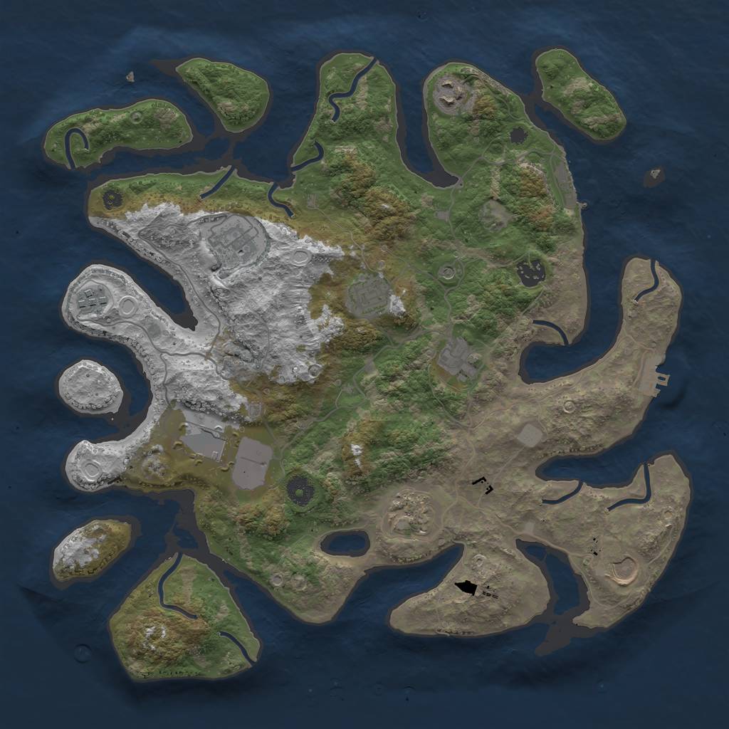 Rust Map: Procedural Map, Size: 3850, Seed: 1723408518, 17 Monuments