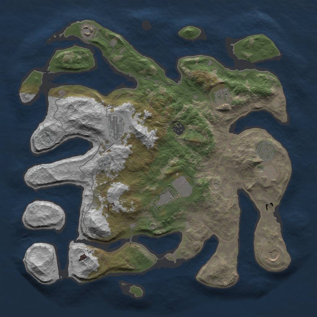 Rust Map: Barren, Size: 4000, Seed: 42310, 12 Monuments