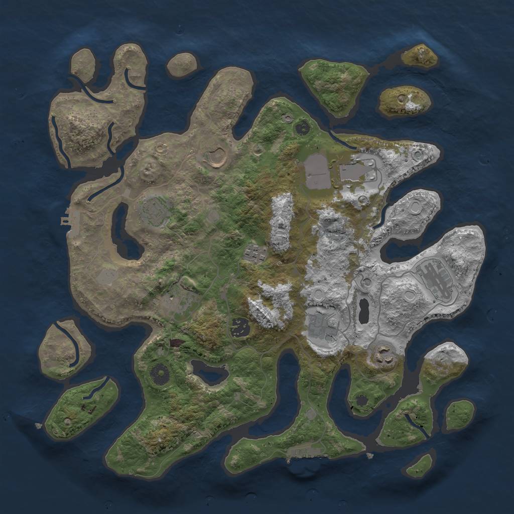 Rust Map: Procedural Map, Size: 3800, Seed: 1105256793, 17 Monuments