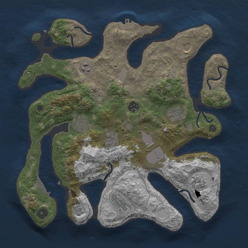 Rust Map: Procedural Map, Size: 3550, Seed: 831352, 18 Monuments
