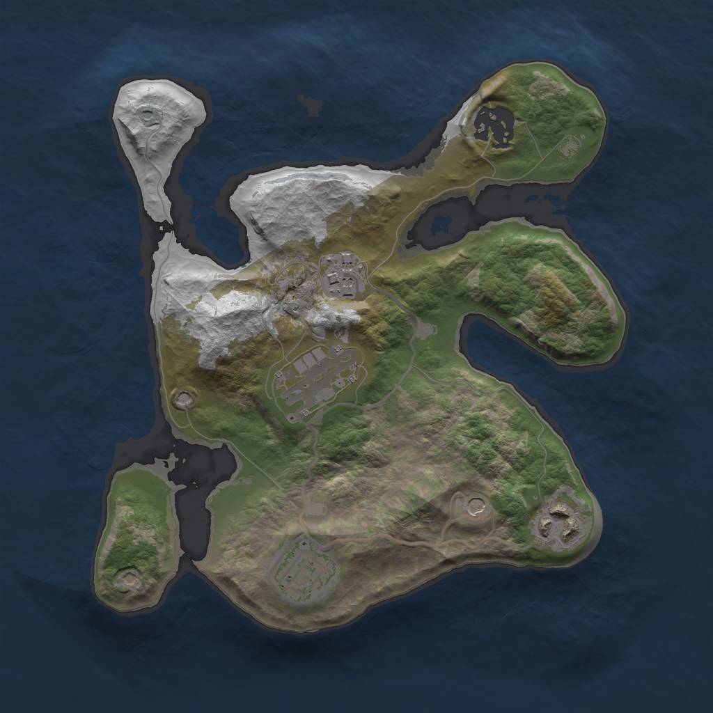 Rust Map: Barren, Size: 2500, Seed: 5723912, 8 Monuments