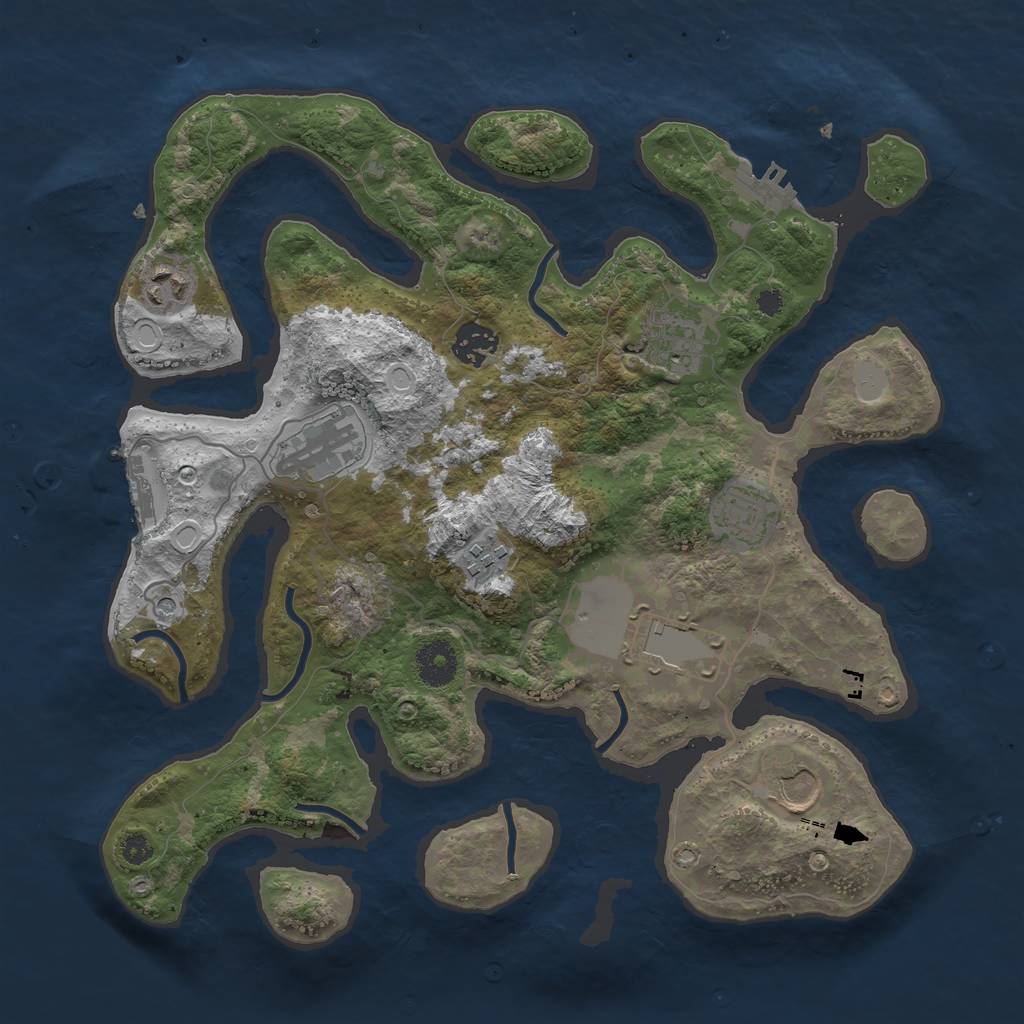 Rust Map: Procedural Map, Size: 3500, Seed: 2464, 16 Monuments