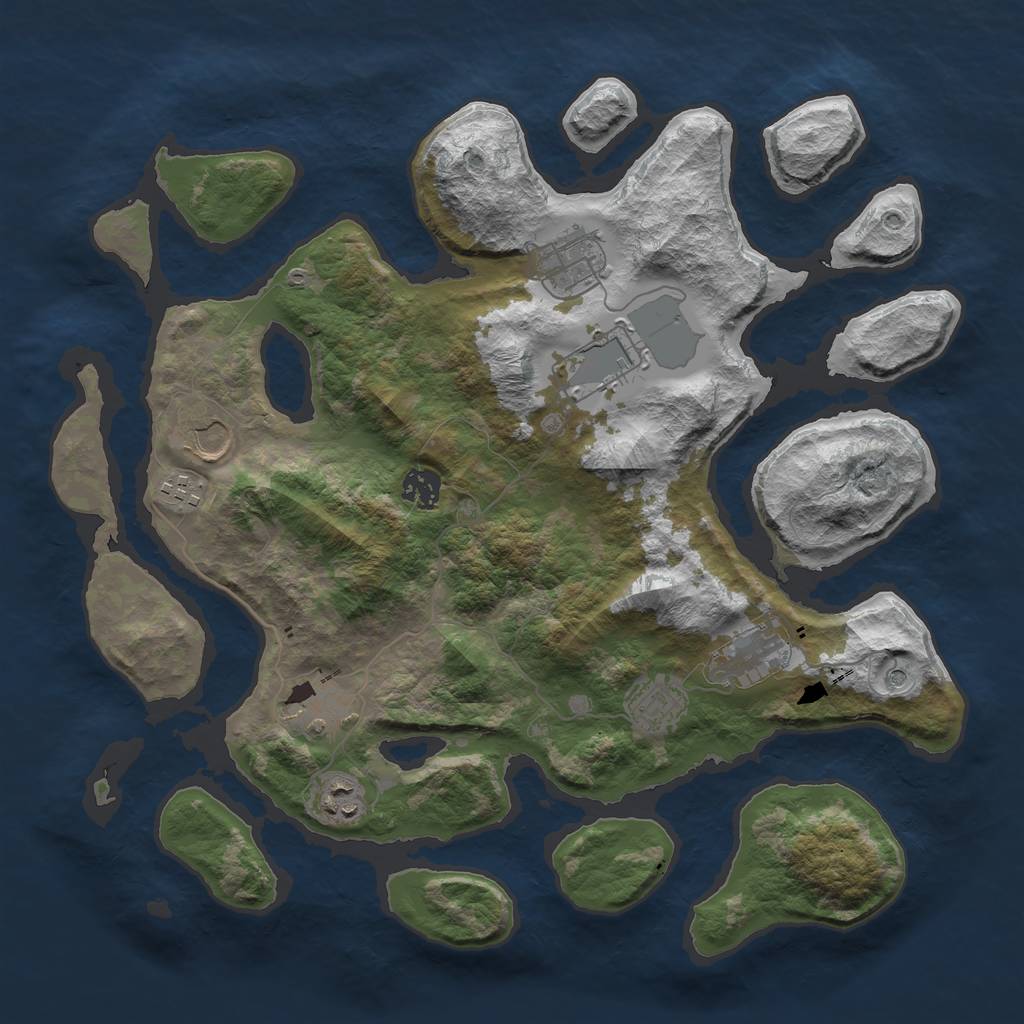 Rust Map: Barren, Size: 3800, Seed: 763434111, 12 Monuments
