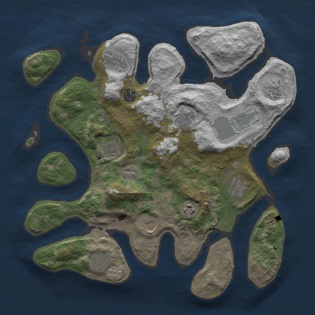 Rust Map: Barren, Size: 3750, Seed: 2042382599, 14 Monuments