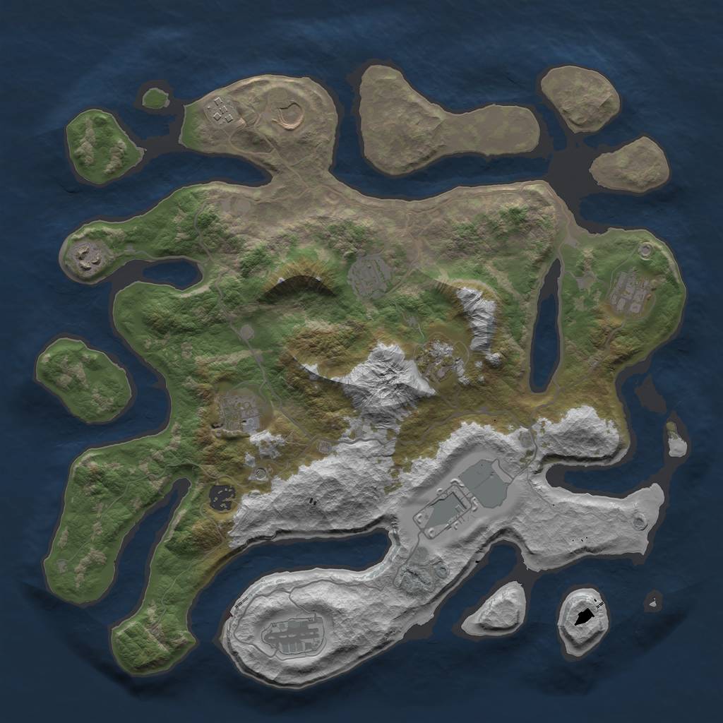 Rust Map: Barren, Size: 4000, Seed: 251221, 13 Monuments