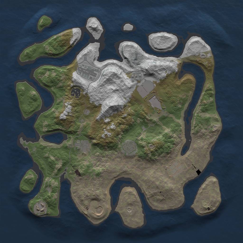 Rust Map: Barren, Size: 3700, Seed: 123412, 12 Monuments