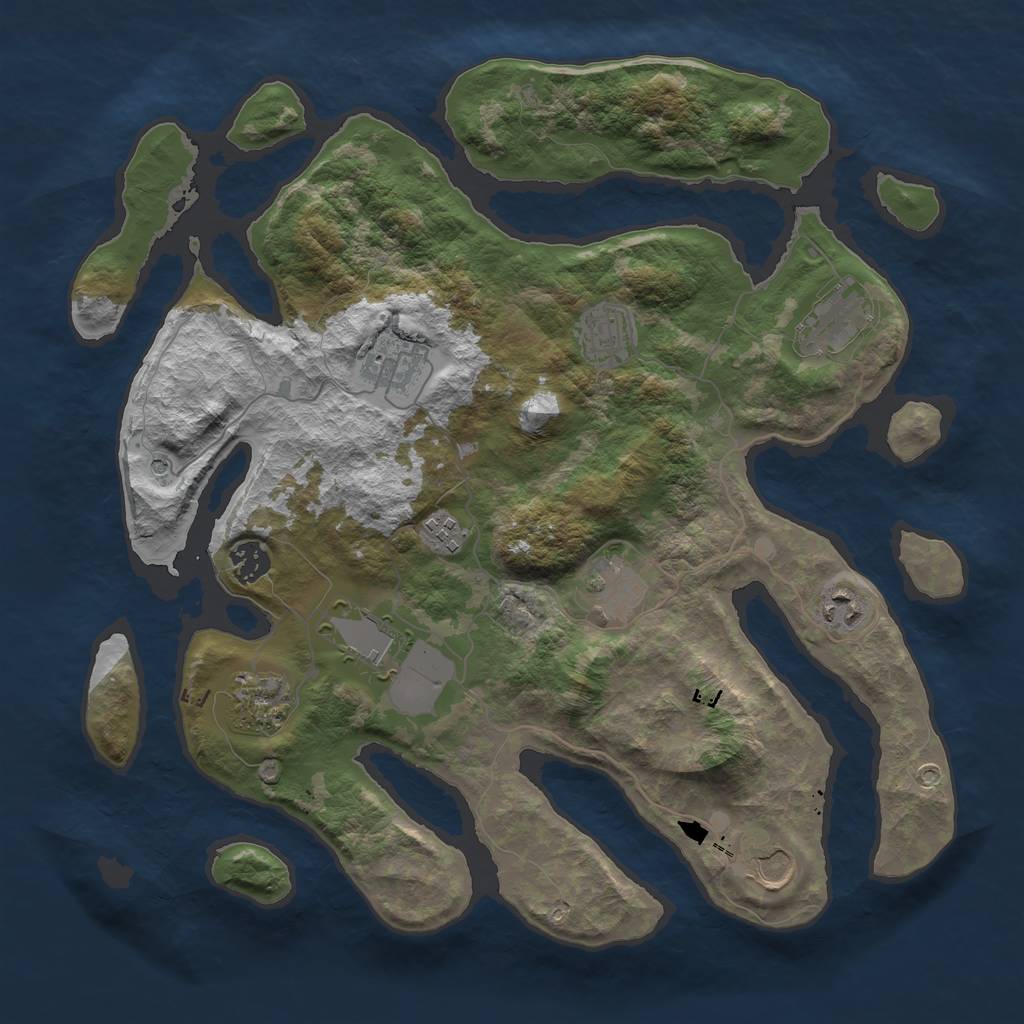 Rust Map: Barren, Size: 3800, Seed: 2, 13 Monuments