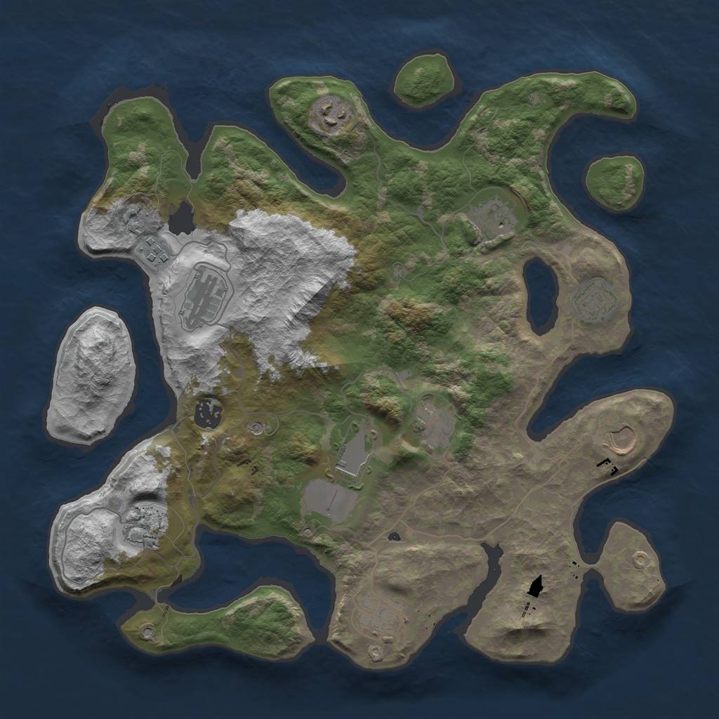 Rust Map: Barren, Size: 3750, Seed: 541162310, 14 Monuments