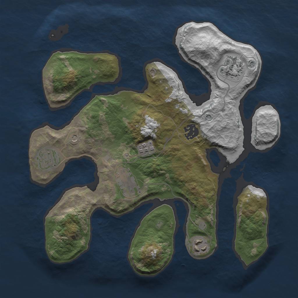 Rust Map: Barren, Size: 3000, Seed: 1552223942, 9 Monuments