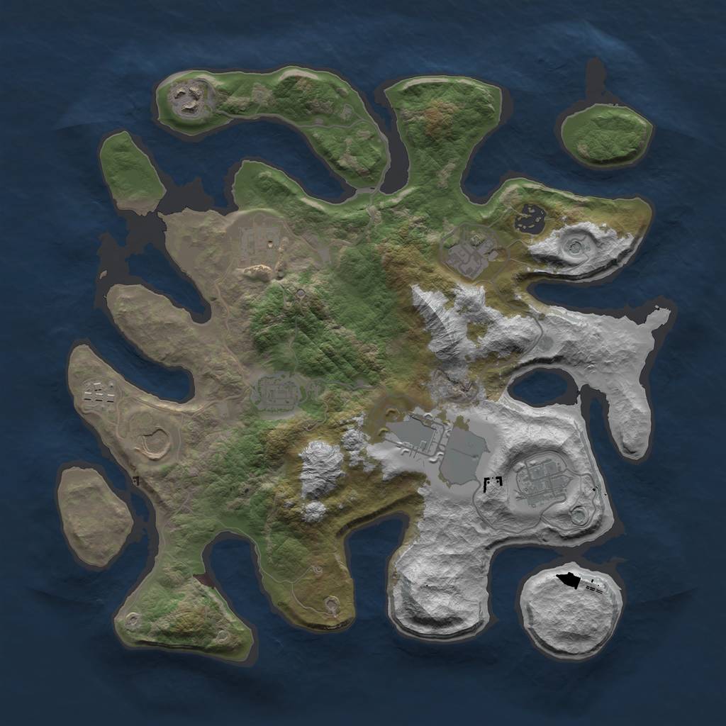 Rust Map: Barren, Size: 3535, Seed: 712372, 12 Monuments