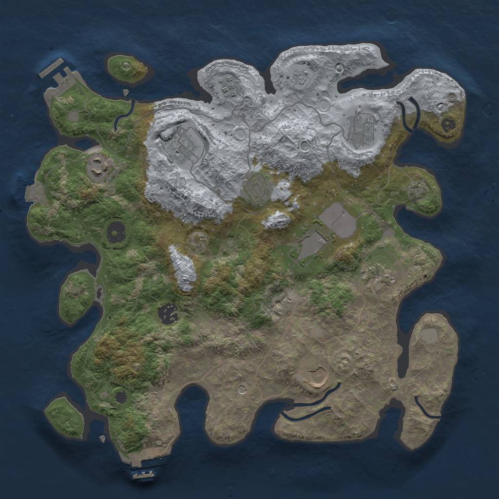 Rust Map: Procedural Map, Size: 3600, Seed: 1, 17 Monuments