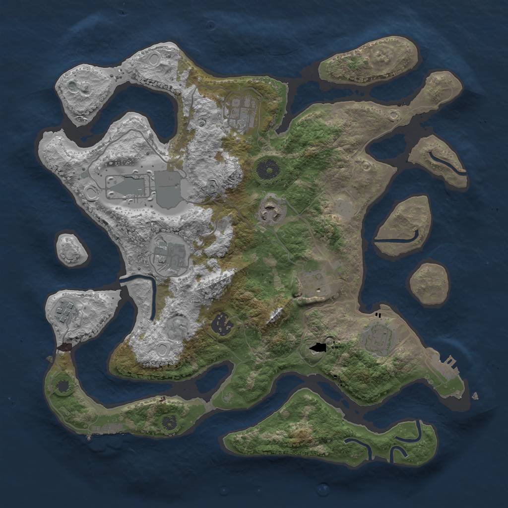 Rust Map: Procedural Map, Size: 3550, Seed: 607274, 16 Monuments