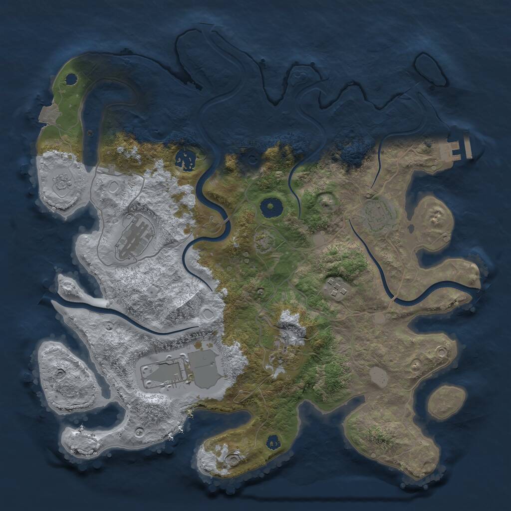 Rust Map: Procedural Map, Size: 3550, Seed: 909017, 11 Monuments