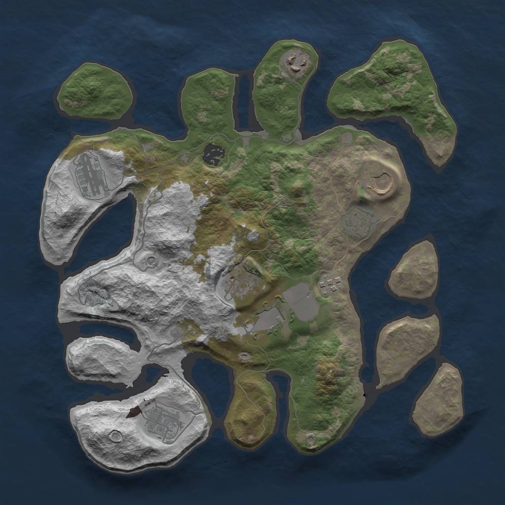 Rust Map: Barren, Size: 3500, Seed: 95, 12 Monuments