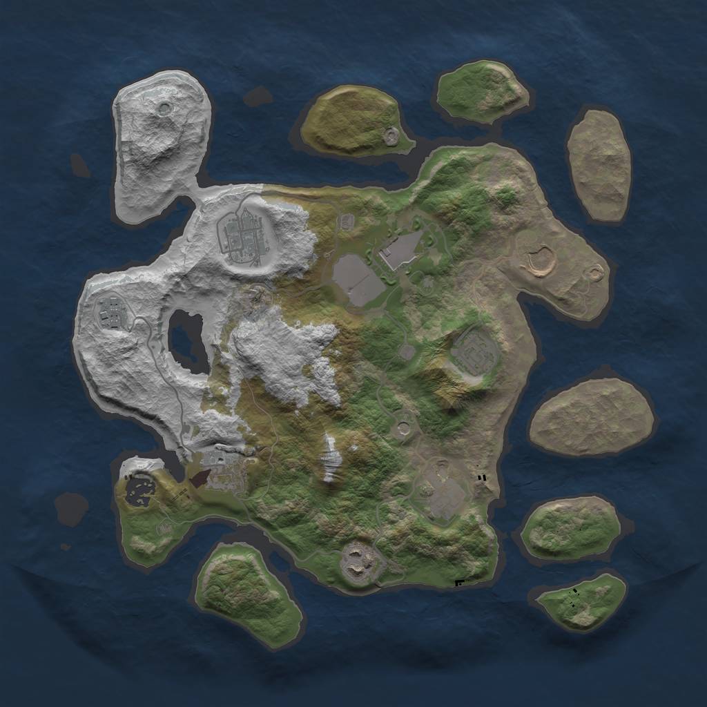 Rust Map: Barren, Size: 3500, Seed: 98481445, 12 Monuments