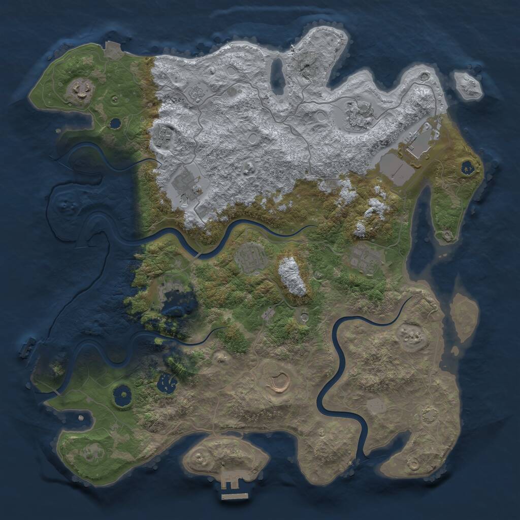Rust Map: Procedural Map, Size: 3950, Seed: 1108537267, 16 Monuments