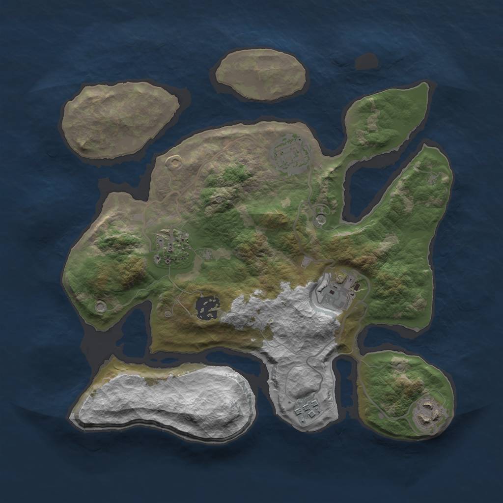 Rust Map: Barren, Size: 3000, Seed: 36253191, 9 Monuments