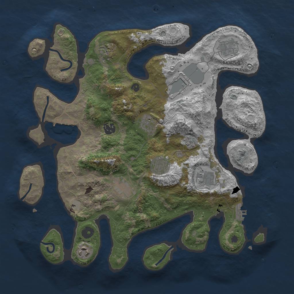 Rust Map: Procedural Map, Size: 3700, Seed: 1050311625, 17 Monuments