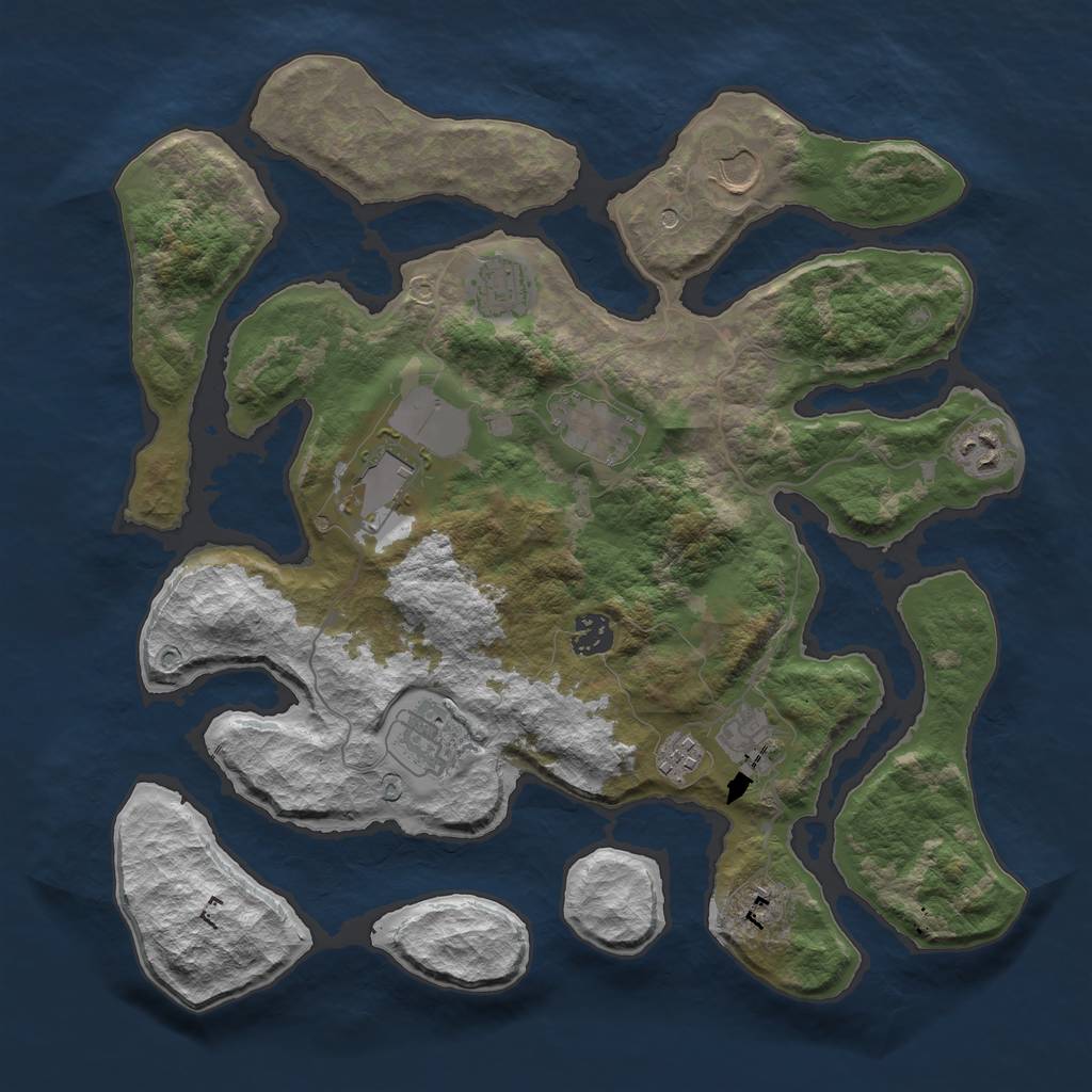 Rust Map: Barren, Size: 3750, Seed: 822869006, 12 Monuments