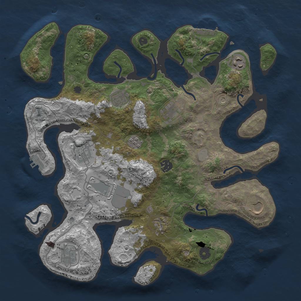 Rust Map: Procedural Map, Size: 3700, Seed: 457193683, 18 Monuments