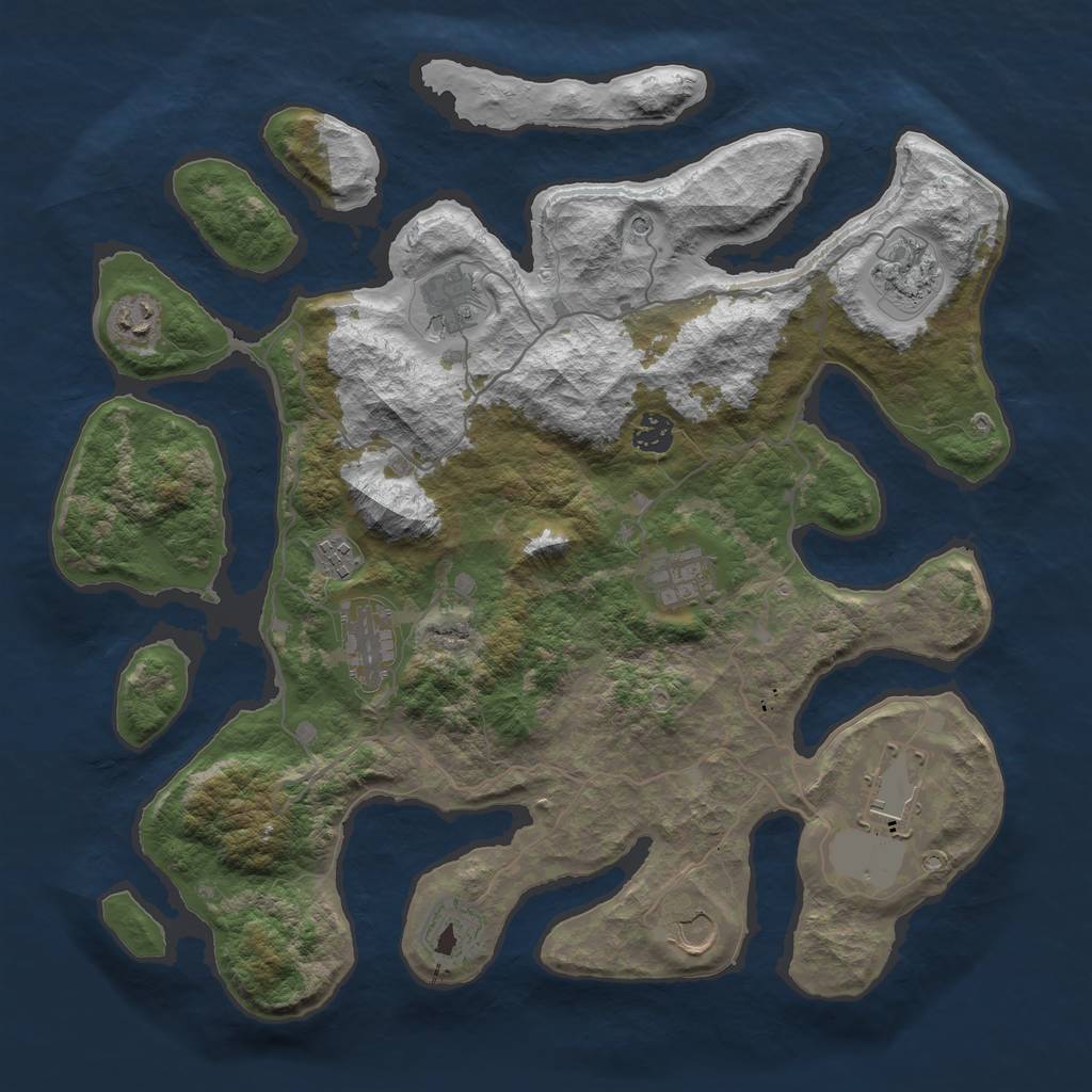Rust Map: Barren, Size: 4000, Seed: 1, 13 Monuments