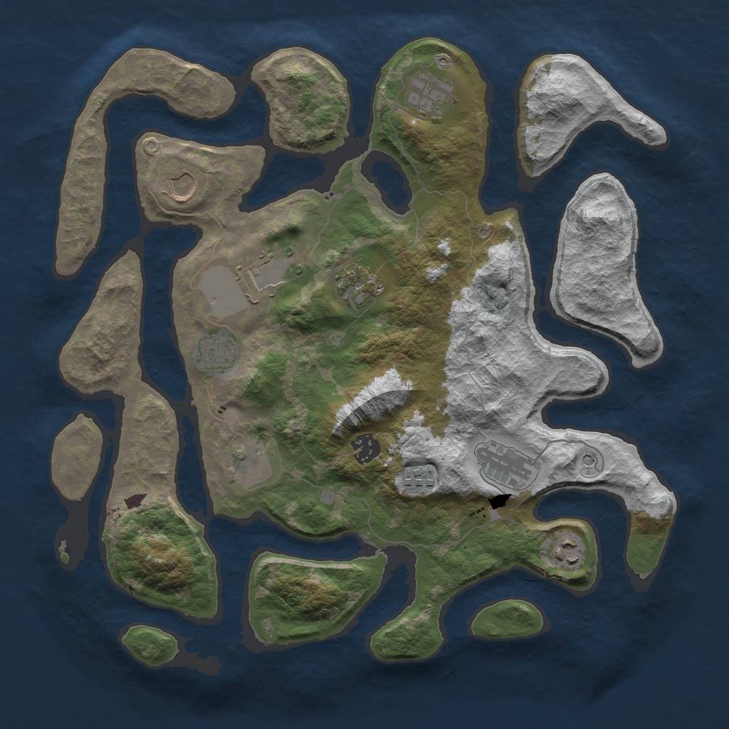 Rust Map: Barren, Size: 3750, Seed: 341316253, 13 Monuments