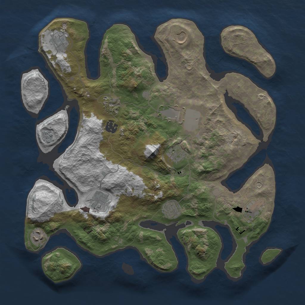Rust Map: Barren, Size: 3750, Seed: 348436746, 14 Monuments