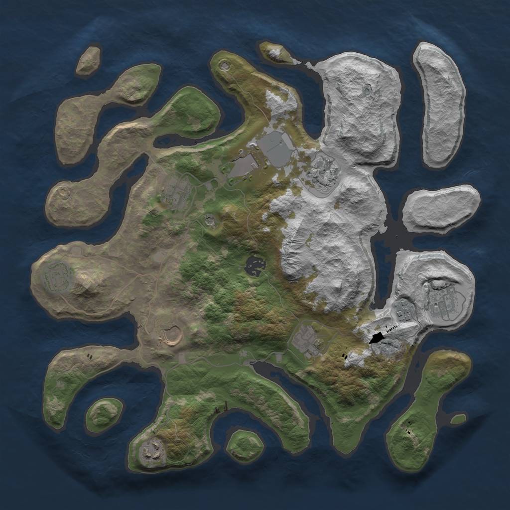 Rust Map: Barren, Size: 3750, Seed: 78907756, 13 Monuments