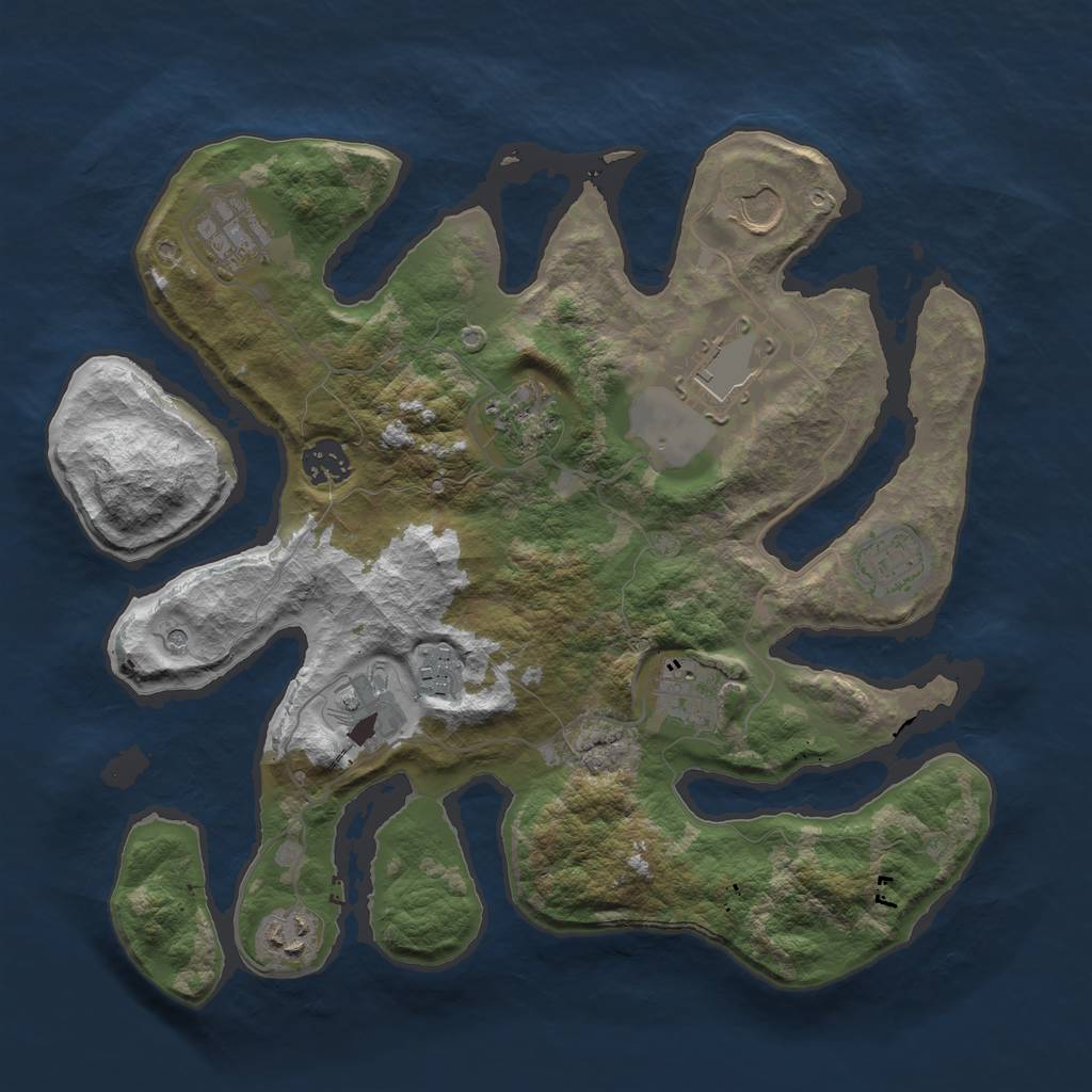 Rust Map: Barren, Size: 3500, Seed: 119, 13 Monuments