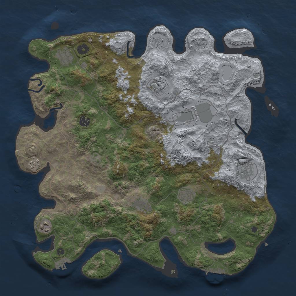 Rust Map: Procedural Map, Size: 4000, Seed: 850391, 16 Monuments