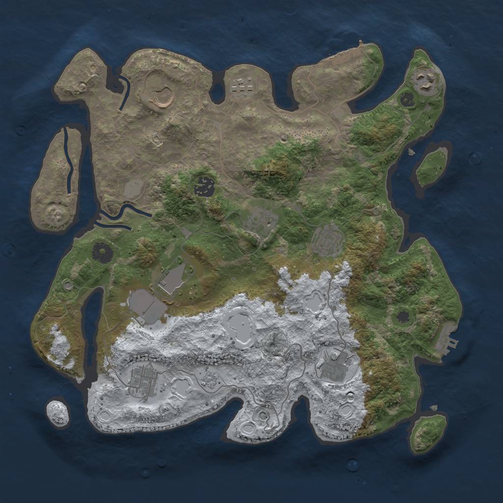 Rust Map: Procedural Map, Size: 3600, Seed: 499619720, 18 Monuments