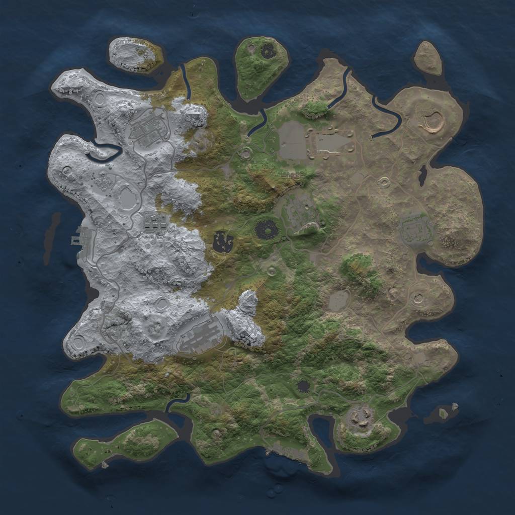Rust Map: Procedural Map, Size: 3550, Seed: 646493, 18 Monuments