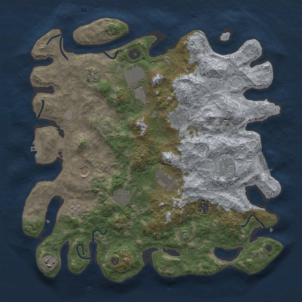 Rust Map: Procedural Map, Size: 3950, Seed: 355241286, 19 Monuments