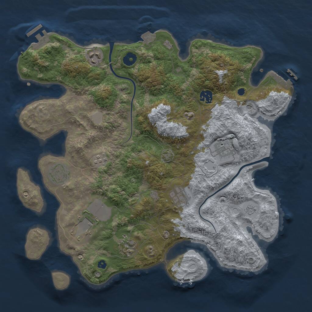 Rust Map: Procedural Map, Size: 3550, Seed: 380433, 14 Monuments